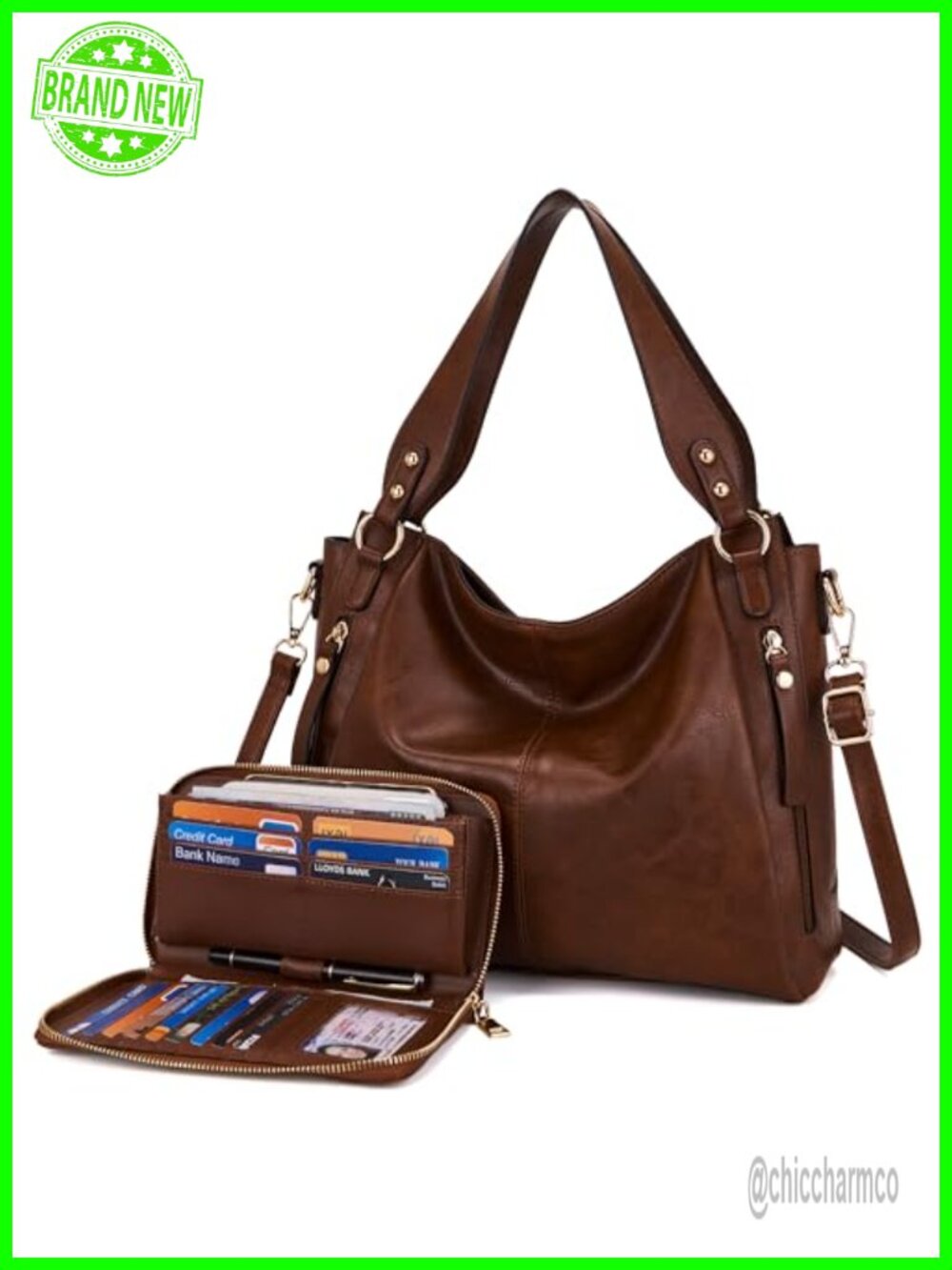 Hobo Handbag and Wallet Set 2pc Synthetic Leather Tote Shoulder Bag
